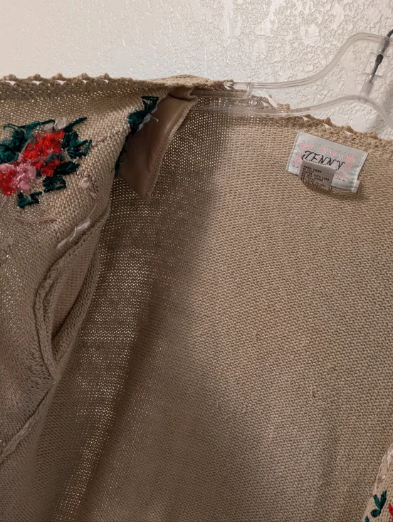 Jenny Vintage Cream Floral Embroidered V-Neck Cardigan Sweater - Picture 8 of 10